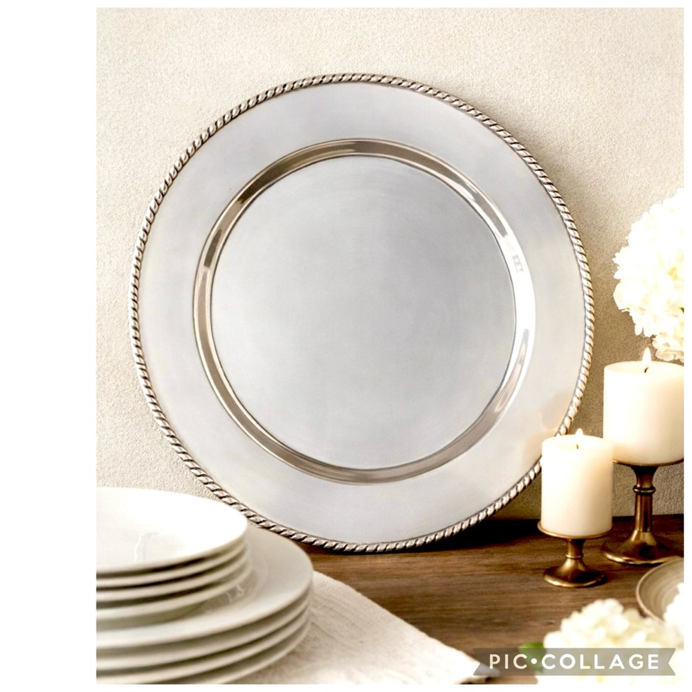 POTTERY BARN ROPE EDGE SILVER PLATED CHARGER PLATE 13” NEW IN BOX VINTAGE DECOR